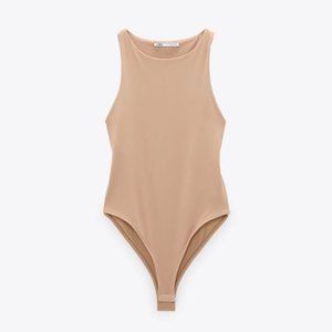Zara High Neck Halterneck Bodysuit Blush Beige - 5039/371 - Large